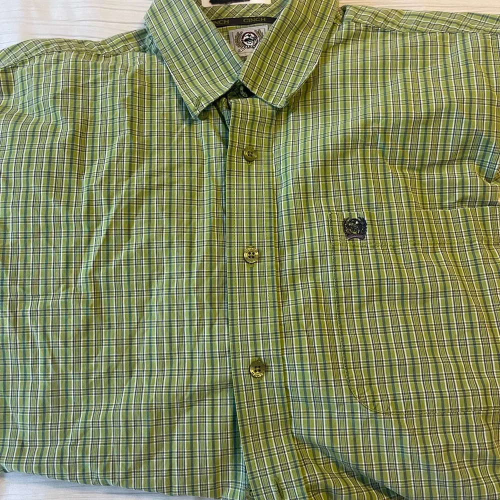 Cinch Men's Green Plaid Button-Down Shirt‎ Size Medium cowboy western